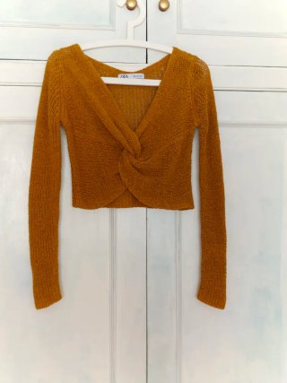 Top Zara punto cruzado manga larga mostaza Talla S