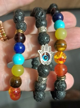 3 Bracciali Chakra Pietra Lavica Hamsa