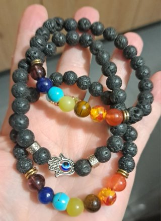 3 Bracciali Chakra Pietra Lavica Hamsa