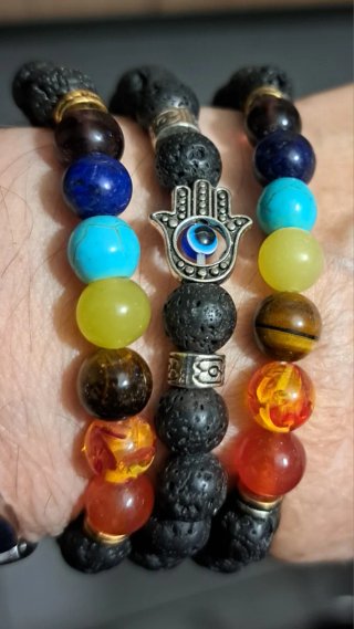 3 Bracciali Chakra Pietra Lavica Hamsa