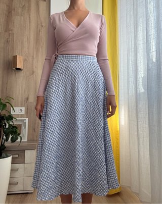 Falda Zara cuadros azul y blanco