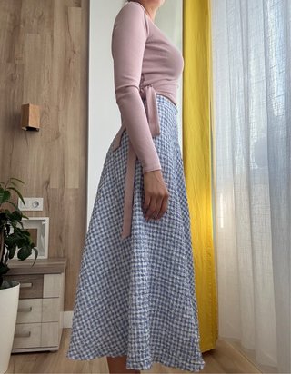 Falda Zara cuadros azul y blanco