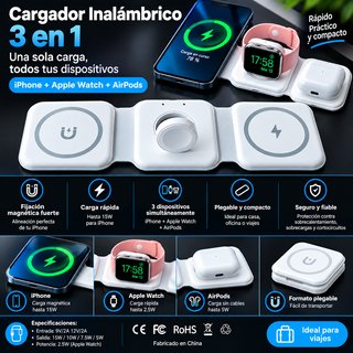 Cargador Inalámbrico 3 en 1 iPhone Watch AirPods