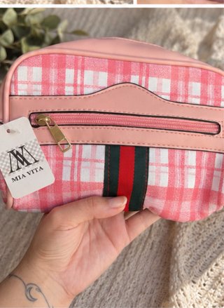 Bolso bandolera rosa a cuadros inspiracion GG nuev