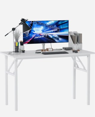 Mesa escritorio plegable blanca metálica