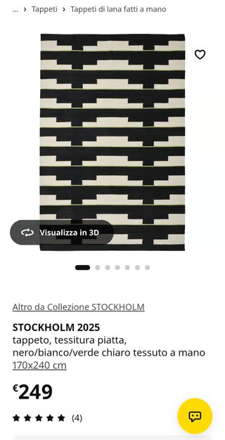 Tappeto Stockholm 100% Lana Nero/Bianco