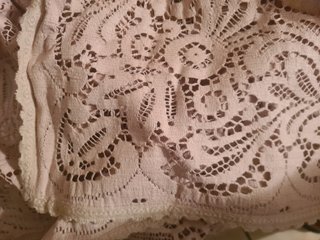Coperta vintage pizzo ricamo beige/rosa