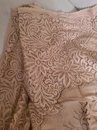 Coperta vintage pizzo ricamo beige/rosa