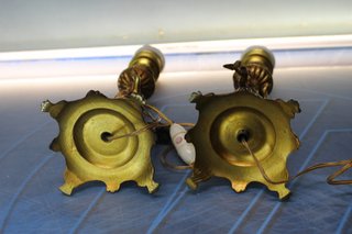 Coppia di lampade da tavolo in bronzo, cherubini.