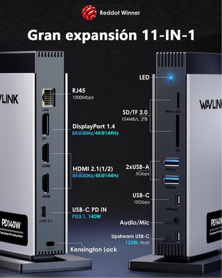 WAVLINK WL-UMD26 PRO Docking 11en1 8K PD125W 3HDMI
