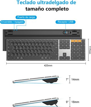 OMOTON Teclado Español BT 2.4G Retroiluminado