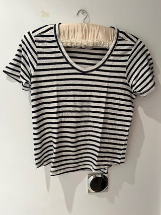 Zara camiseta de lino blanca y negra