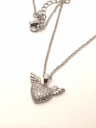 Collana Cuore Alato Argento Acciaio