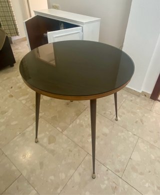 Mesa redonda cristal y madera