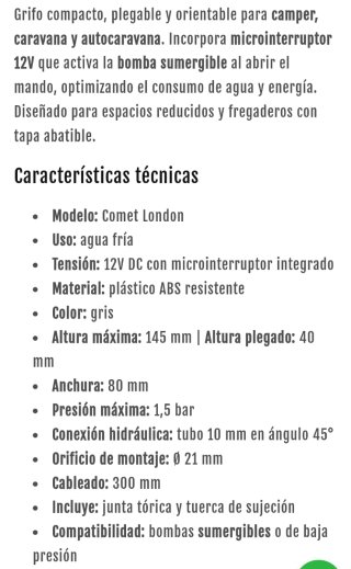 Grifo caravana agua 12V