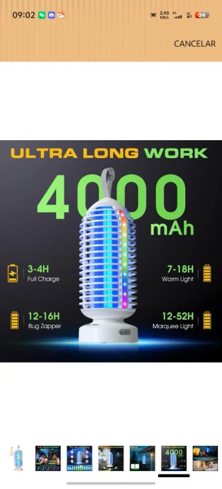 Lámpara mata mosquitos LED recargable