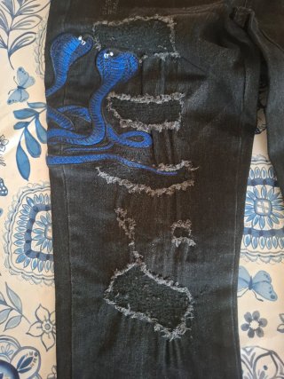 Jeans Slimfit Neri con Serpente Blu Tg.31