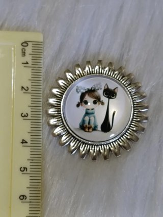 Broche y colgante niña y gato plata