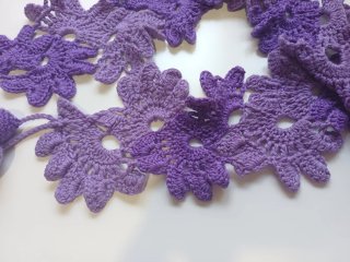Bufanda Crochet Flores Violeta Lana Hecha Mano