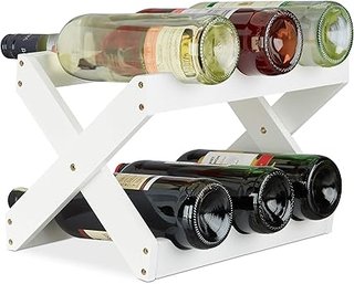 Relaxdays, 22 x 36 x 20 cm Botellero Vino 6 Botellas Plegable en Forma de X, Bambú, Blanco