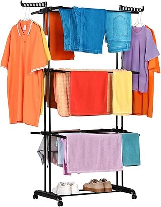 NK Tendedero Vertical Plegable con 4 Niveles - 6 Bandejas Retráctiles + 2 Alas Laterales con Soporte