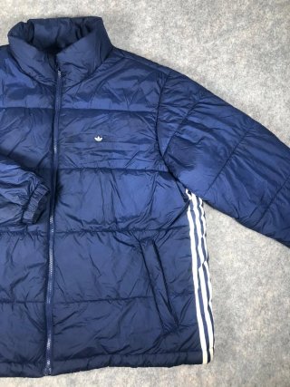 Adidas Vintage Puffer Jacket Navy Blue 3 Stripes Y