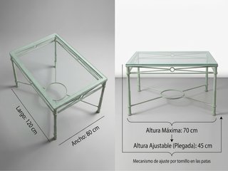 Mesa de centro forja y cristal extensible