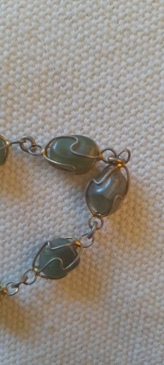 Collana vintage giada serpentina pietra dura cm 86