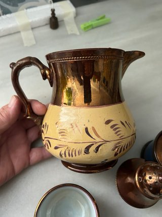 Jarra y tazas cerámica reflejo dorado Bristol