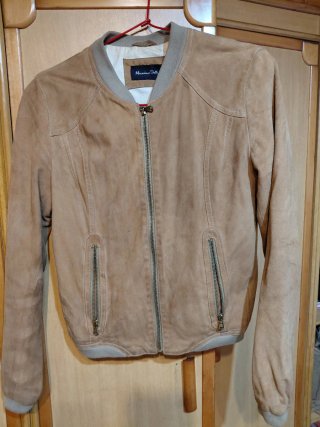 Chaqueta Massimo Dutti Suede Bomber Beige
