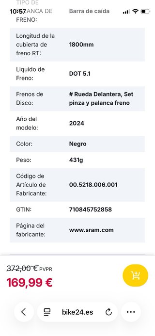 Maneta SRAM Force CX1 Izquierda + Pinza Trasera