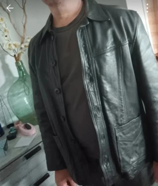 Chaqueta de piel hombre negra