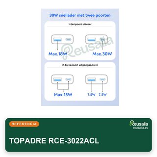 TOPADRE cargador enchufe USB-C 30W móvil