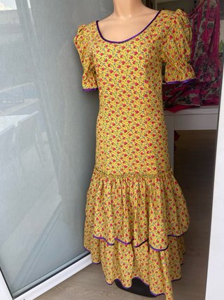 386 Traje Flamenca Talla 34/36 Amarillo Flores