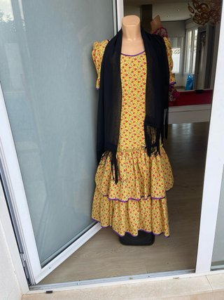 386 Traje Flamenca Talla 34/36 Amarillo Flores