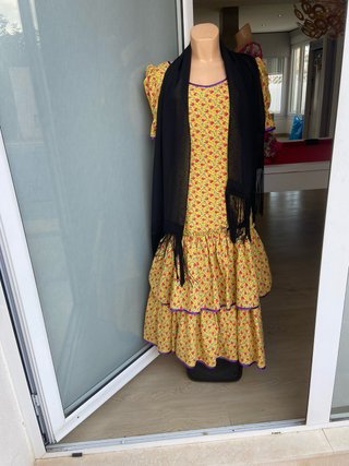 386 Traje Flamenca Talla 34/36 Amarillo Flores