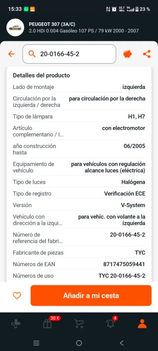 Faro TYC faro delantero izquierdo