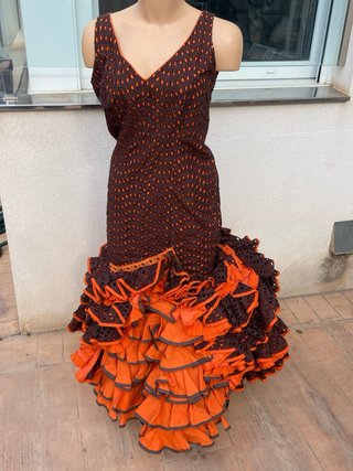 384 Vestido Sevillana Marrón y Naranja