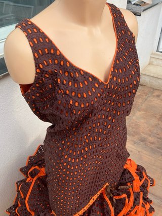 384 Vestido Sevillana Marrón y Naranja