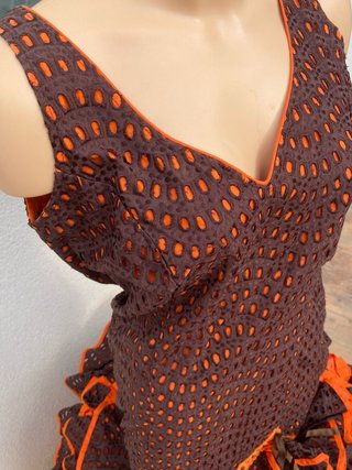 384 Vestido Sevillana Marrón y Naranja
