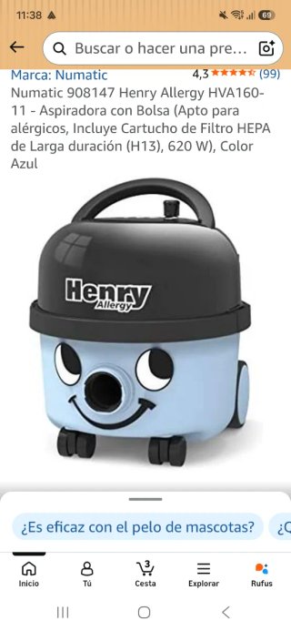 Aspiradora Numatic Henry Allergy HVA160-11