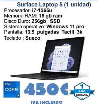 Surface Laptop 5 i7-1265u 16GB RAM 256GB SSD