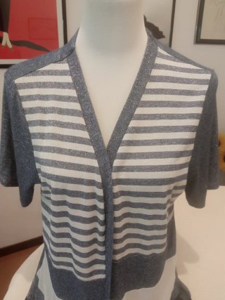 Cardigan Chavien Lurex Grigio Bianco Taglia Unica