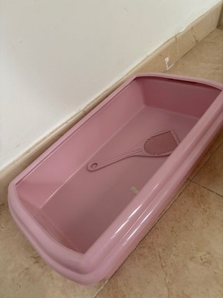 Arenero para gato rosa con palita
