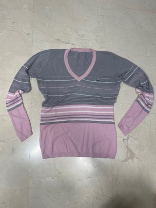 Jersey Lacoste Gris y Rosa Rayas