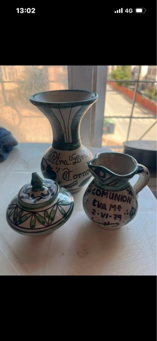 Juego Cerámica Vintage: Jarra, Azucarero, Florero