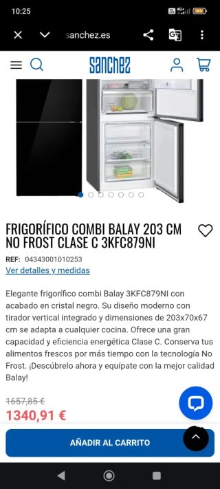 Frigorífico Balay Cristal Negro 203cm