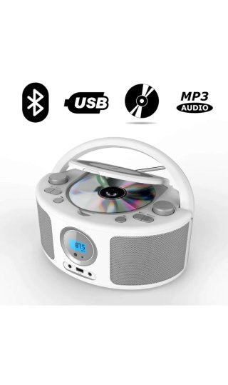 Radio CD Boombox Portátil Plata/Blanco