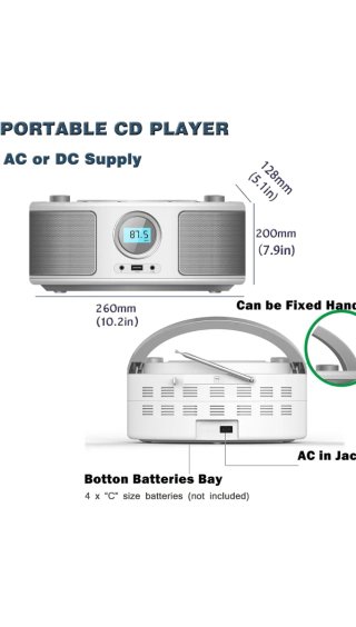Radio CD Boombox Portátil Plata/Blanco