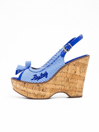 Sandalias cuña Replay rayas lazo azul
